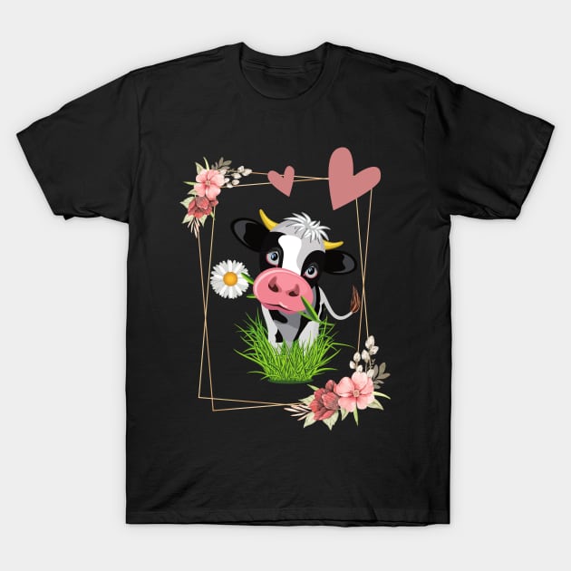 Cute Cow Eating Grass T-Shirt by NICHE&NICHE